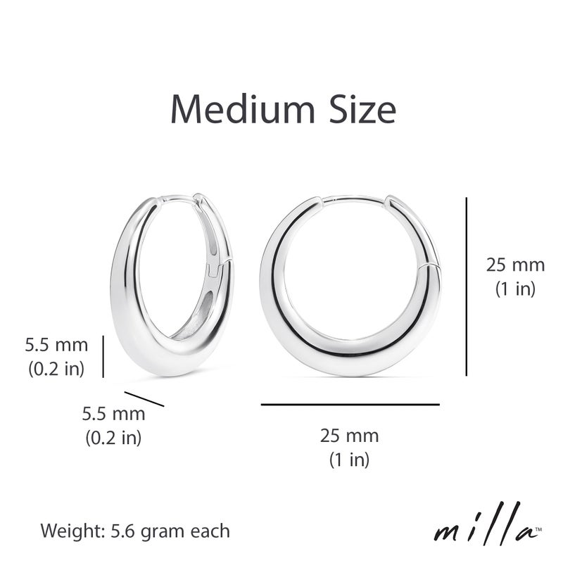 MILLA 14K Gold Plated Hoop Earrings | Small Silver Hoops | Thick Lightweight Chunky Hoop Earrings for Women (Sterling Silver Plated, Medium, 1.0 inches - 25 mm) - Image 3
