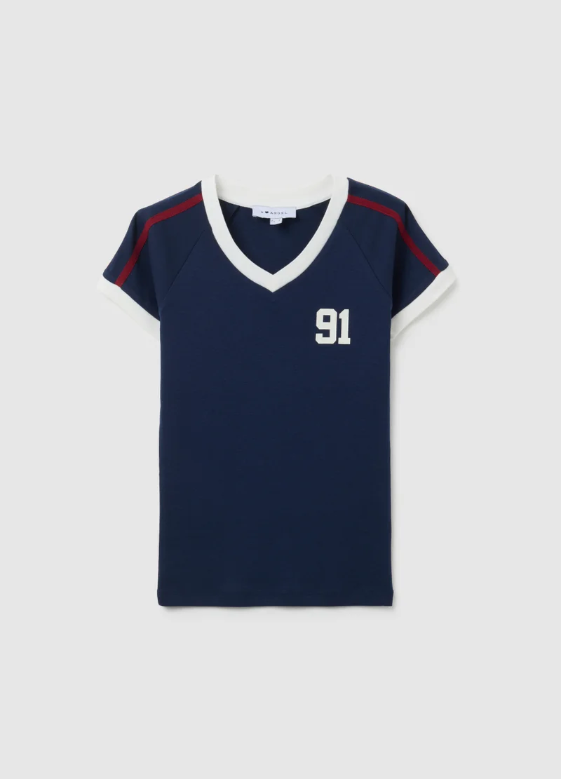 او في اس FITTED MULTICOLOUR PURE COTTON T-SHIRT