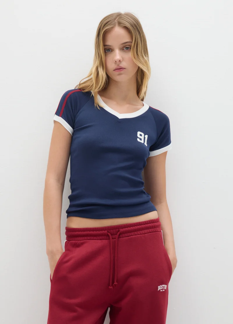 او في اس FITTED MULTICOLOUR PURE COTTON T-SHIRT