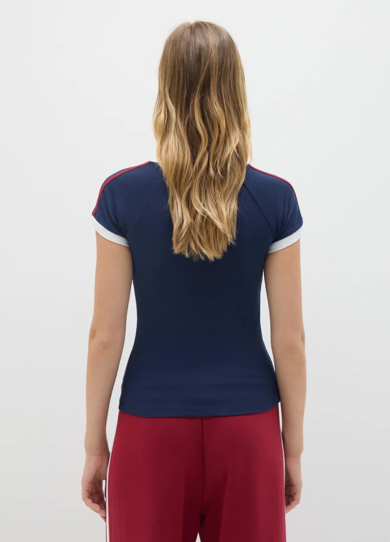 او في اس FITTED MULTICOLOUR PURE COTTON T-SHIRT