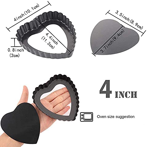 Xstronq Mini Tart Pan, 6 PCS 4-inch Heart-Shaped Quiche Pans, With a Removable Bottom Pie Pan, Used For Desserts, Cake Baking, Black - Image 2