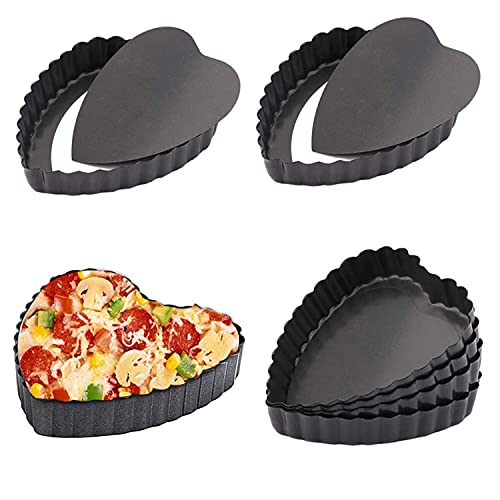 Xstronq Mini Tart Pan, 6 PCS 4-inch Heart-Shaped Quiche Pans, With a Removable Bottom Pie Pan, Used For Desserts, Cake Baking, Black - Image 1