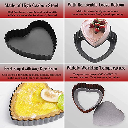 Xstronq Mini Tart Pan, 6 PCS 4-inch Heart-Shaped Quiche Pans, With a Removable Bottom Pie Pan, Used For Desserts, Cake Baking, Black - Image 3