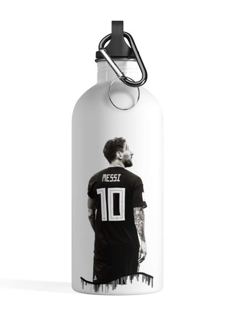 Aluminum Water Bottle, Football Drinking Bottle with Lionel Messi Design Print in White