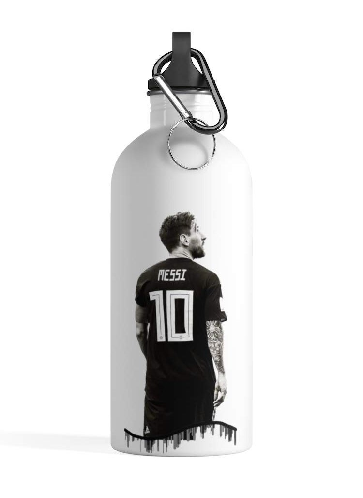 Story Of Candle Aluminum Water Bottle, Football Drinking Bottle with Lionel Messi Design Print in White  - Image 1