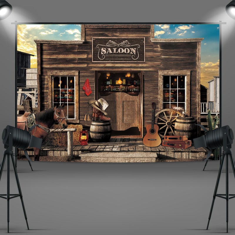 Imirell Western Saloon Cowboy Backdrop 7Wx5H Feet Country Vintage Bar Wild West Ranch Texas Vaque Horse Barn Door Cowgirl Baby Shower Birthday Photography Background Photo Shoot Decor Props Decoration - Image 4