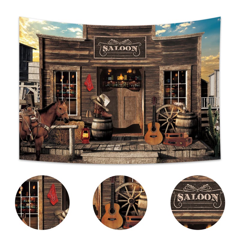 Imirell Western Saloon Cowboy Backdrop 7Wx5H Feet Country Vintage Bar Wild West Ranch Texas Vaque Horse Barn Door Cowgirl Baby Shower Birthday Photography Background Photo Shoot Decor Props Decoration - Image 2