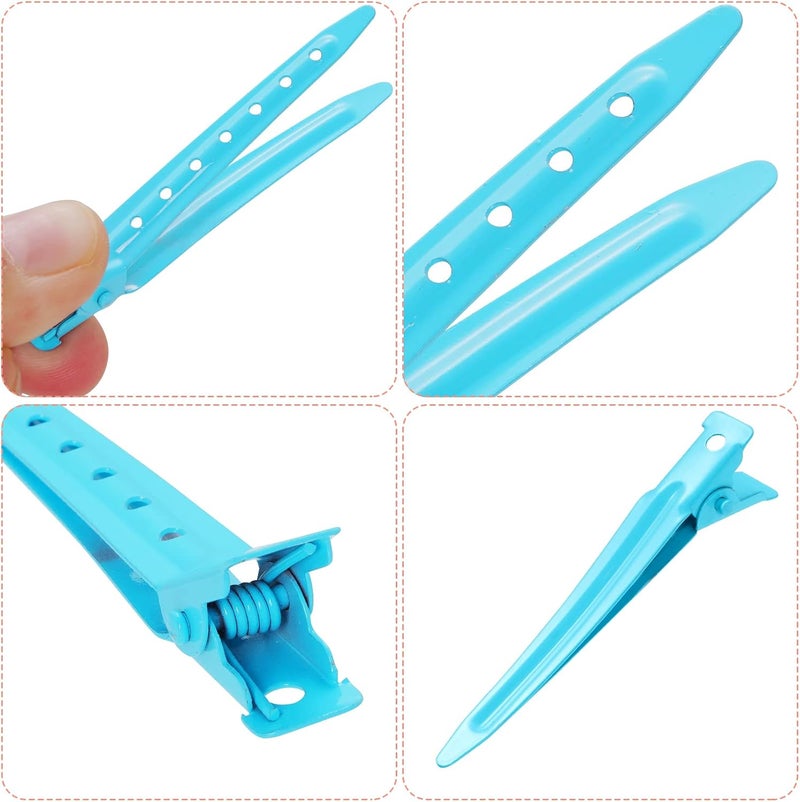 Bantoye 24 Packs Duck Bill Clips, 2.75 Inches Rustproof Metal Alligator Curl Clips with Holes for Hair Styling, Hair Coloring, Blue - Image 3