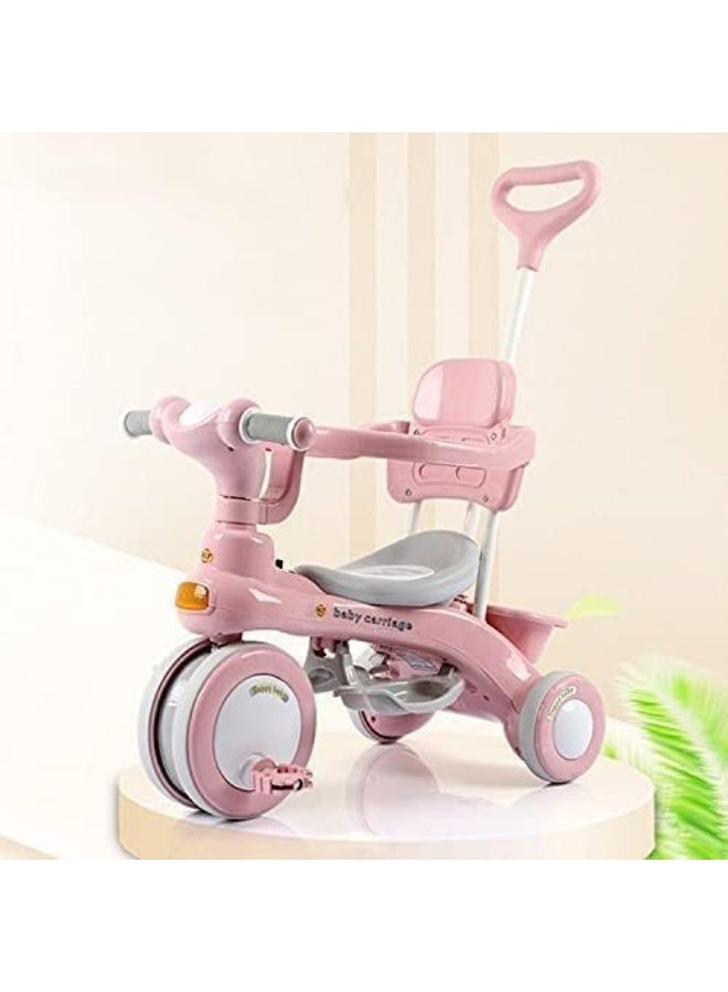 4 in 1 Kids Tricycle, ABS Foot Pedals, Storage Bag, Sponge Guardrail, Shock-Absorbing Wheels, Tricycle for 1-6 Years Old, Children Pink - Image 2