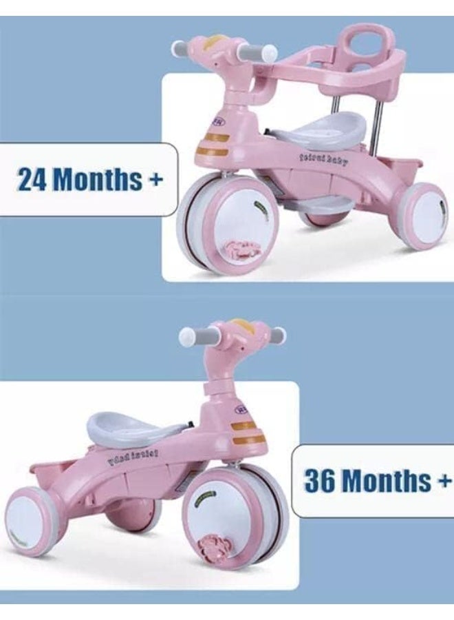 4 in 1 Kids Tricycle, ABS Foot Pedals, Storage Bag, Sponge Guardrail, Shock-Absorbing Wheels, Tricycle for 1-6 Years Old, Children Pink - Image 3