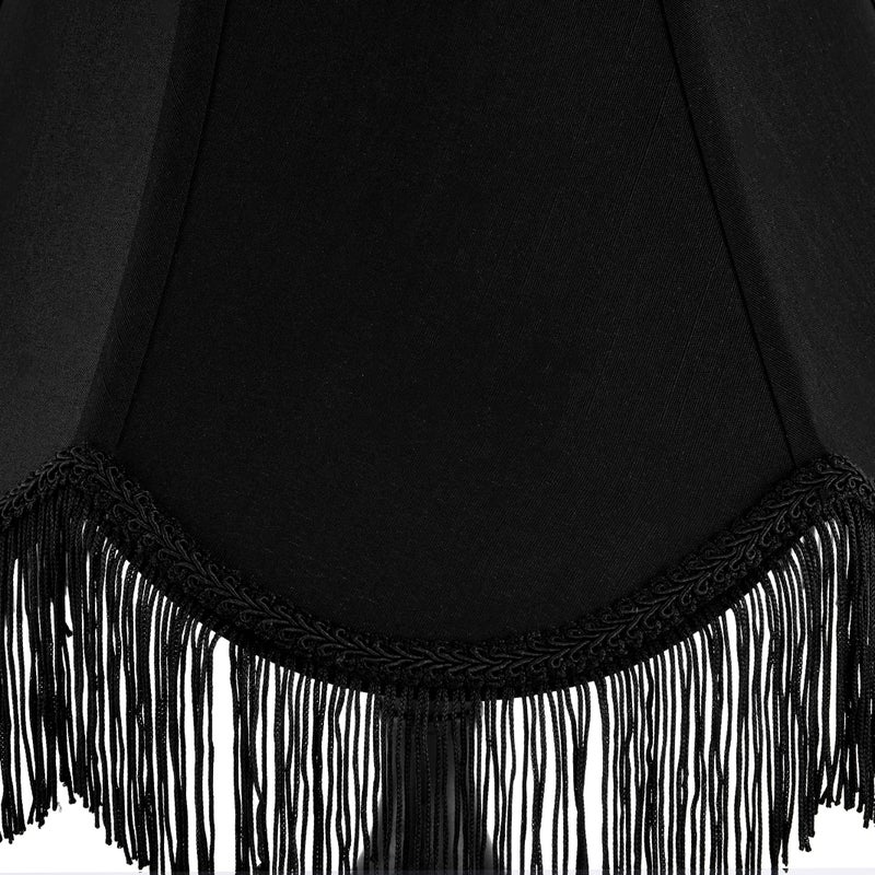 GO&SO Black Silk Bell Lamp Shades Petal Edge Braid with Black Fringe Trim, 6"x13"x10.6"(Spider), Classic Scalloped Lamps Shade Hand Crafted, Replacement Lamp Shades for Table,Floor Lamps,Easy Assembly - Image 3