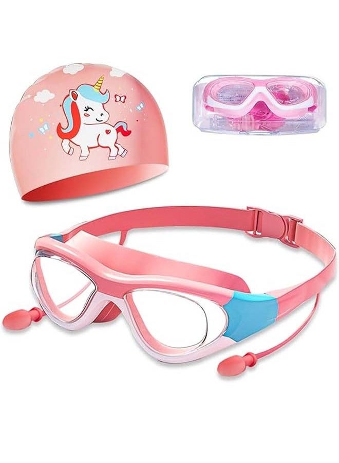YouYou Swimming Goggles with Earplug, Swim Cap for Kids, Silicone Cartoon Swim Cap, No Leaking Soft Silicone Protection Lenses Waterproof Goggles for Children - Image 1