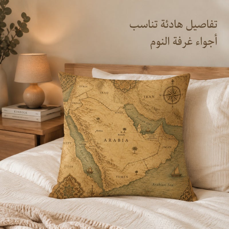 Vintage Arabian Peninsula Map Cushion Cover with Compass Design, Middle East Inspired Decorative Pillowcase for Sofa, Bedroom, Study, Cafe Decor and Gifts - Image 2