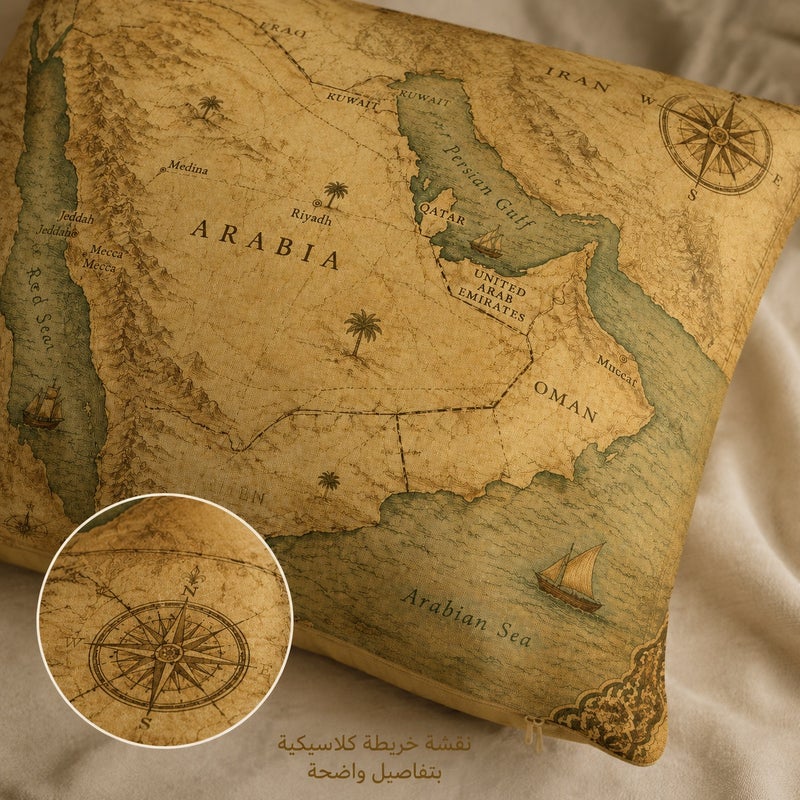 Vintage Arabian Peninsula Map Cushion Cover with Compass Design, Middle East Inspired Decorative Pillowcase for Sofa, Bedroom, Study, Cafe Decor and Gifts - Image 4