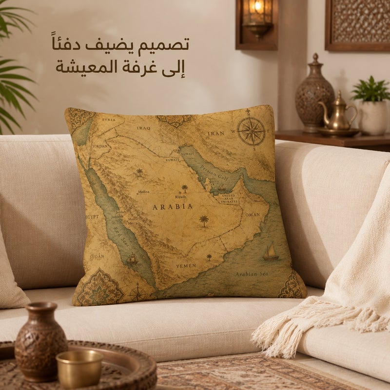 Vintage Arabian Peninsula Map Cushion Cover with Compass Design, Middle East Inspired Decorative Pillowcase for Sofa, Bedroom, Study, Cafe Decor and Gifts - Image 3