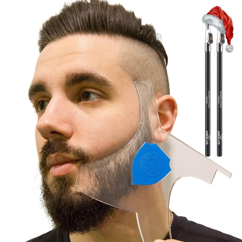 Aberlite ClearShaper 3.0 - Beard Shaper Kit w/Two Barber Pencils - Premium Shaping Tool - 100% Clear | Many Styles - The Ultimate Beard/Hair Lineup (US Patent) - Stencil Guide Template Outliner - Image 1