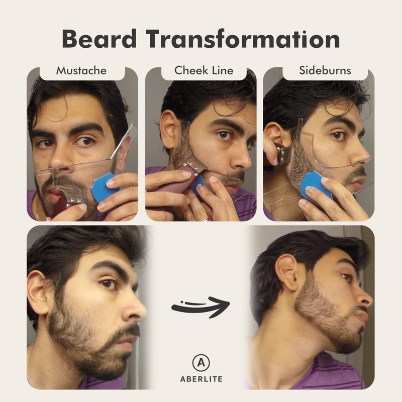 Aberlite ClearShaper 3.0 - Beard Shaper Kit w/Two Barber Pencils - Premium Shaping Tool - 100% Clear | Many Styles - The Ultimate Beard/Hair Lineup (US Patent) - Stencil Guide Template Outliner - Image 4