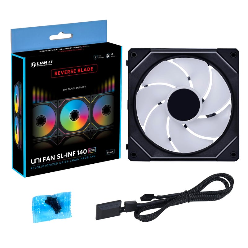 Lian Li UNI Fan SL-Infinity 140mm Reverse Blade-Single Pack-ARGB Fan-Daisy-Chain Design-Infinity Mirror-Customizable Lighting Effects-Without Controller-Black-(14RSLIN1B) - Image 2