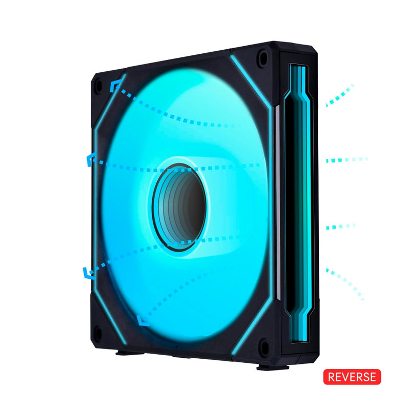 Lian Li UNI Fan SL-Infinity 140mm Reverse Blade-Single Pack-ARGB Fan-Daisy-Chain Design-Infinity Mirror-Customizable Lighting Effects-Without Controller-Black-(14RSLIN1B) - Image 3