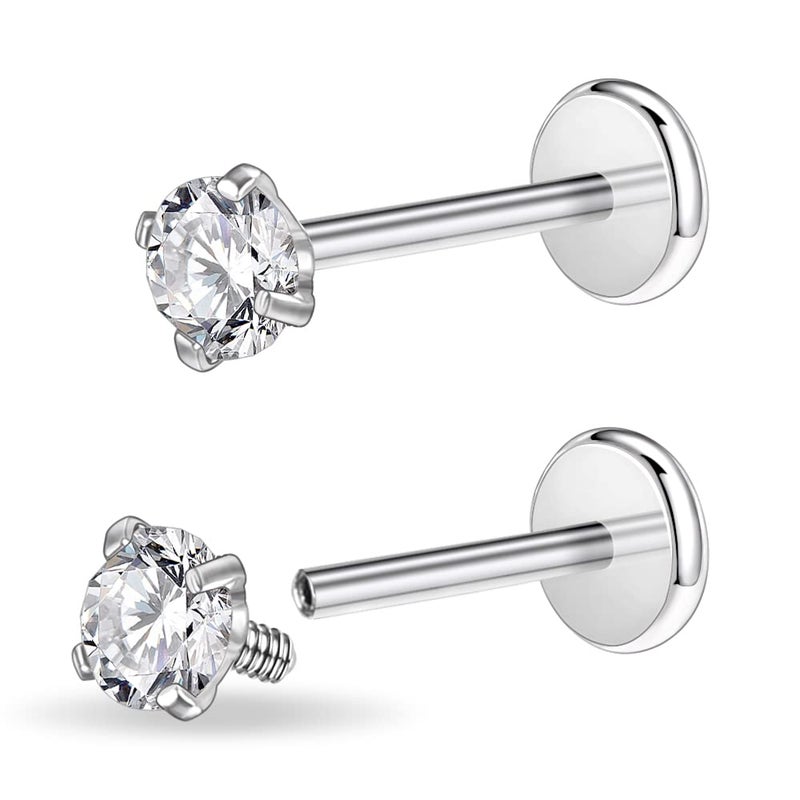 PunkTracker 16g/18g Surgical Steel Internal Thread CZ Stud Piercing Jewelry for Tragus/Nose/Helix/Conch/Medusa/Lip/Labret - Helix Tragus Cartilage Earring for Women Men 2PCS - Image 1