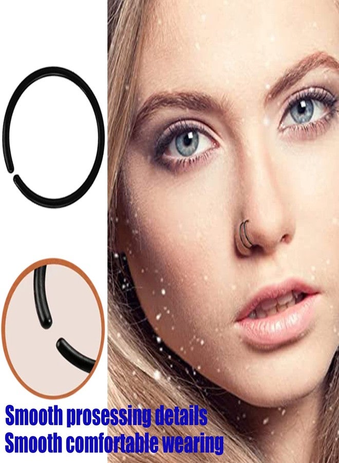 Melimarry 60Pcs Anti-Allergy 20 Gauge Plastic Hoop Ear Retainers, Unisex Nose Rings, Clear, Black, for Sensitive Ears & Skin (Black) - Image 3