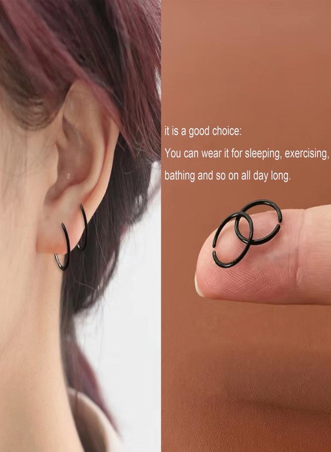 Melimarry 60Pcs Anti-Allergy 20 Gauge Plastic Hoop Ear Retainers, Unisex Nose Rings, Clear, Black, for Sensitive Ears & Skin (Black) - Image 4
