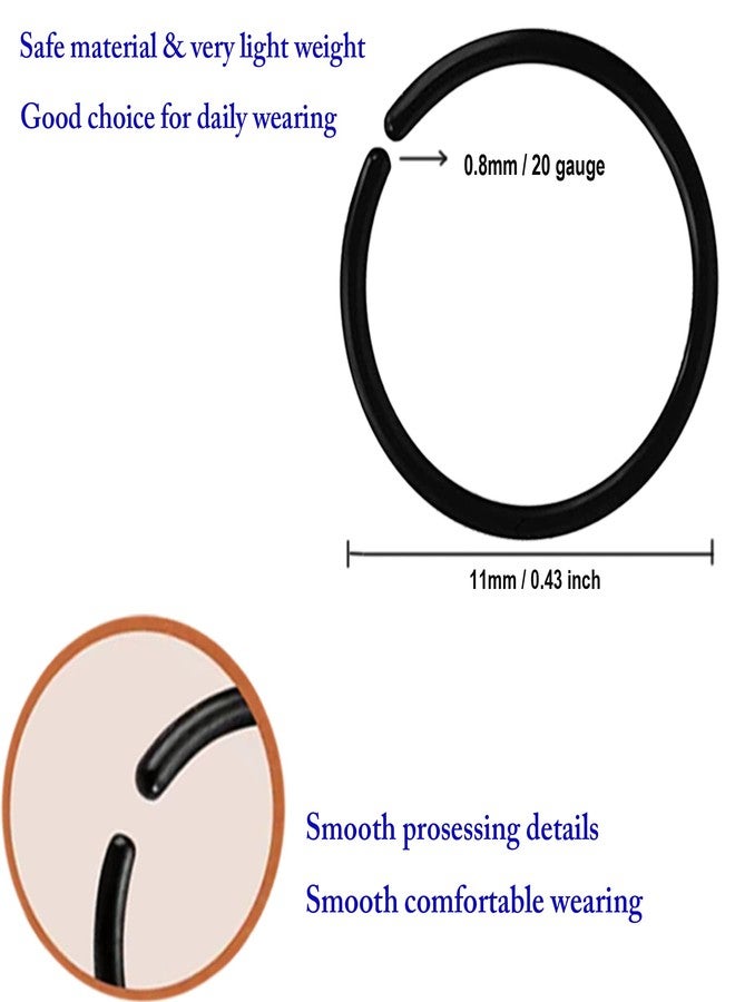 Melimarry 60Pcs Anti-Allergy 20 Gauge Plastic Hoop Ear Retainers, Unisex Nose Rings, Clear, Black, for Sensitive Ears & Skin (Black) - Image 2