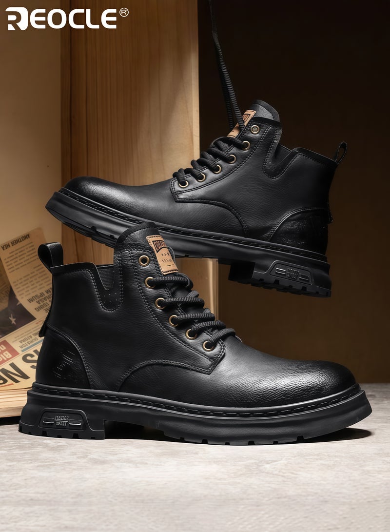 ريوكل أحذية جلدية رجالية برباط للكاحل أحذية عمل متينة عالية الرقبة بتصميم قوي أحذية مريحة للارتداء في الهواء الطلق والارتداء غير الرسمي - Image 5