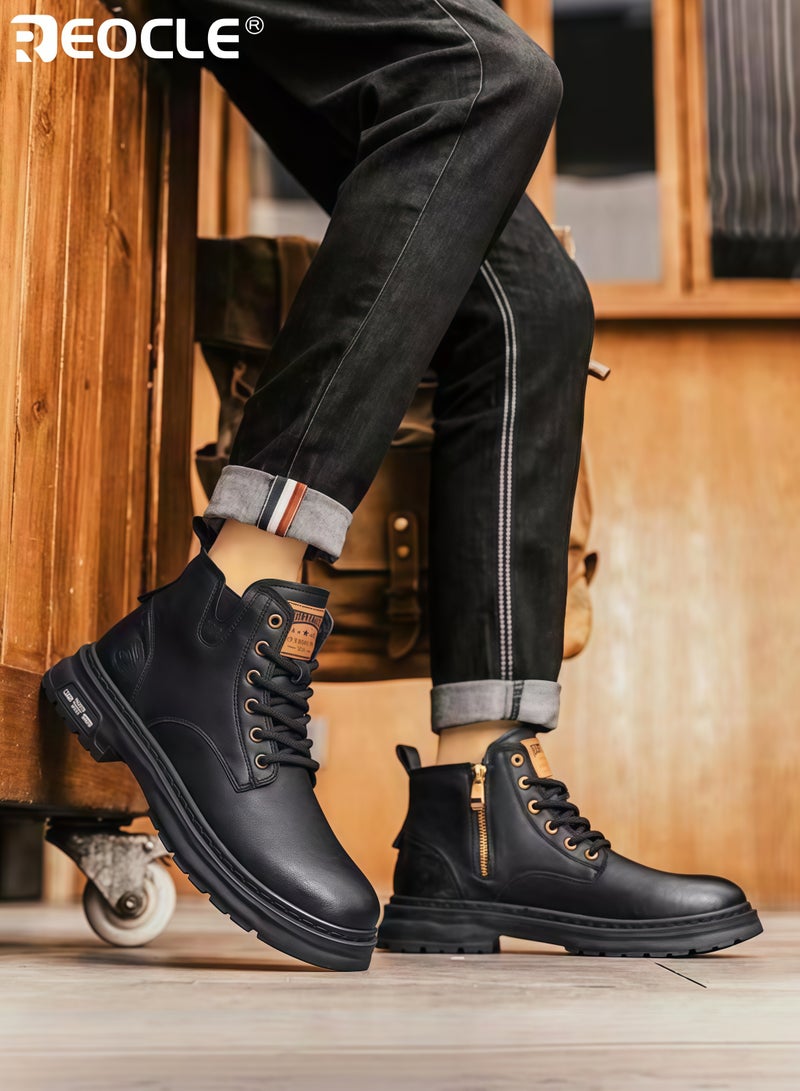 ريوكل أحذية جلدية رجالية برباط للكاحل أحذية عمل متينة عالية الرقبة بتصميم قوي أحذية مريحة للارتداء في الهواء الطلق والارتداء غير الرسمي - Image 3