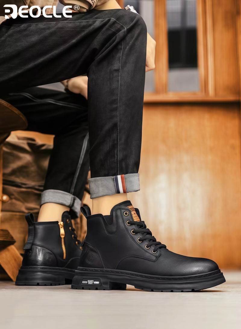 ريوكل أحذية جلدية رجالية برباط للكاحل أحذية عمل متينة عالية الرقبة بتصميم قوي أحذية مريحة للارتداء في الهواء الطلق والارتداء غير الرسمي - Image 4