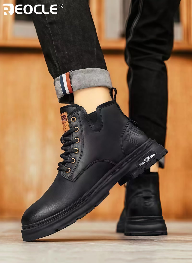 ريوكل أحذية جلدية رجالية برباط للكاحل أحذية عمل متينة عالية الرقبة بتصميم قوي أحذية مريحة للارتداء في الهواء الطلق والارتداء غير الرسمي - Image 2