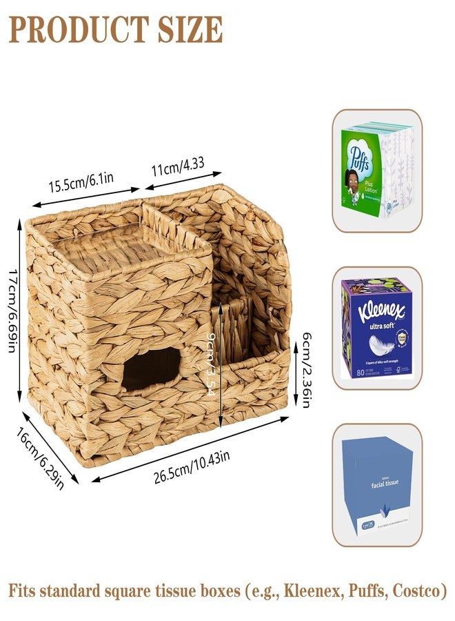 BIBELUN Square Wicker Tissue Box Cover - Decorative Cube Tissue Box Holder with Side Organizer, Rustic Seagrass Tissue Box for Living Room Vanity Night Stand Table Countertop Office,Caramel - Image 4