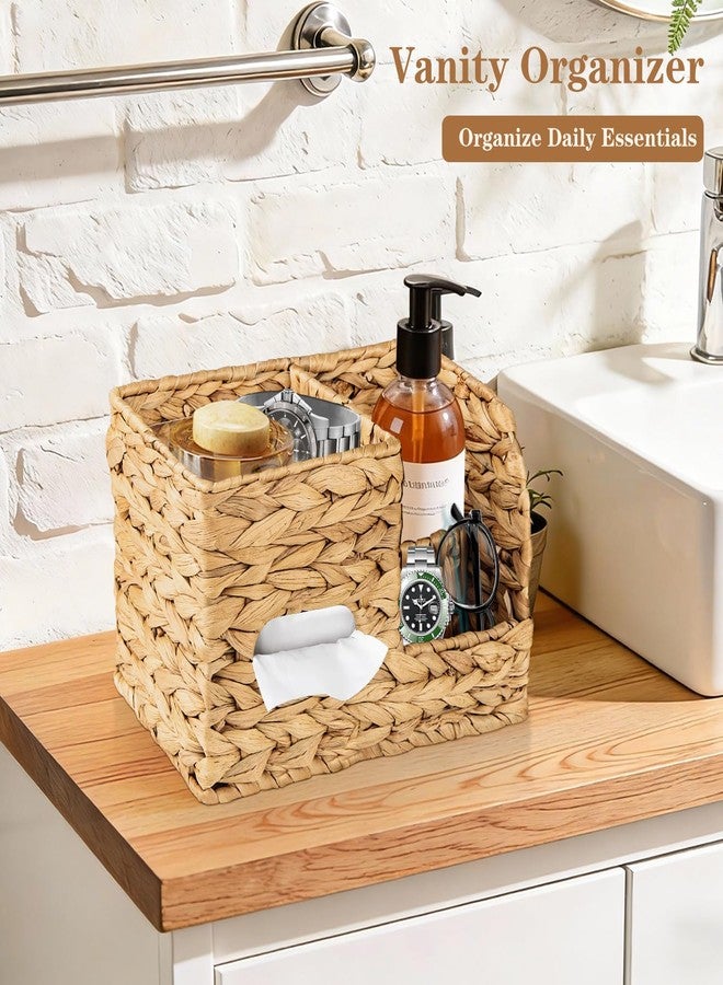 BIBELUN Square Wicker Tissue Box Cover - Decorative Cube Tissue Box Holder with Side Organizer, Rustic Seagrass Tissue Box for Living Room Vanity Night Stand Table Countertop Office,Caramel - Image 3