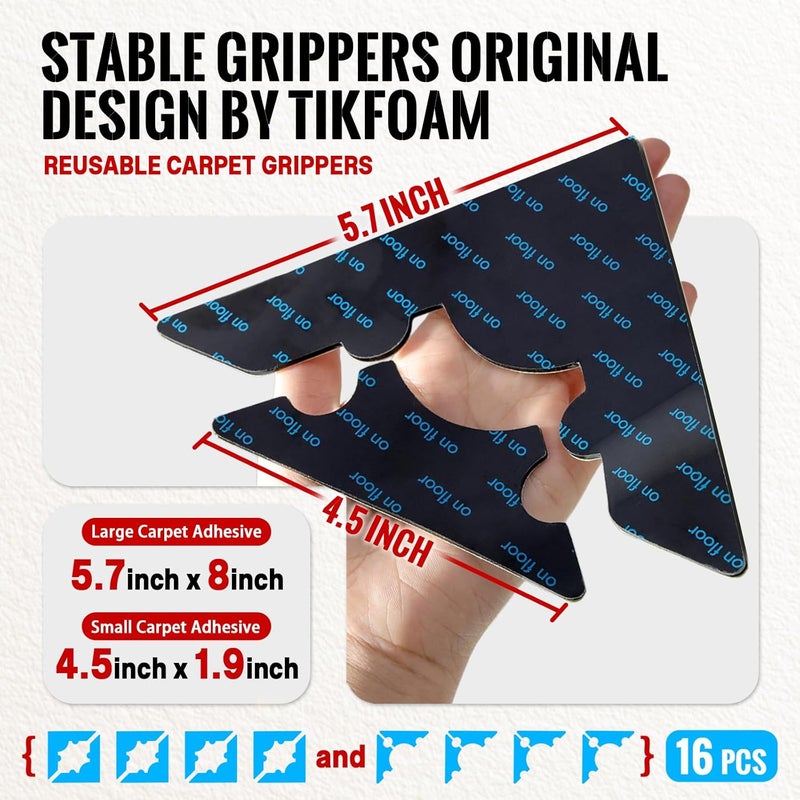 Tikfoam Rug Non Slip Grippers, Reusable Rug Tape Pads for Hardwood Floors, Strong Carpet Gripper for Area Rugs, No Damaging for Floor, 16Pcs - Image 2