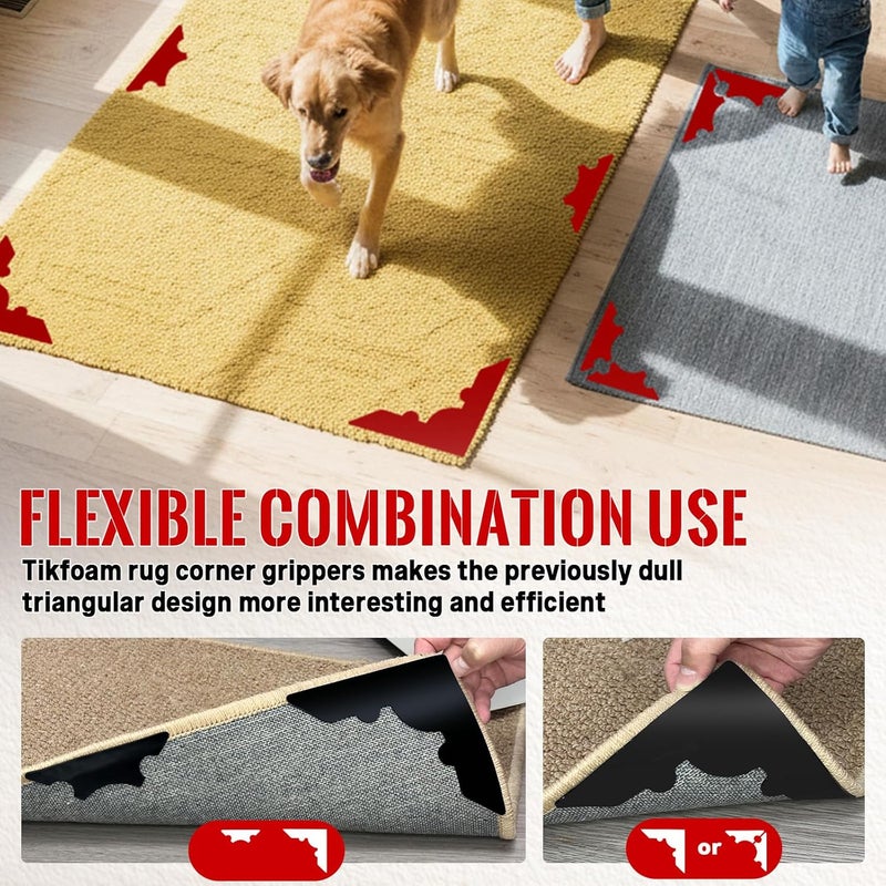 Tikfoam Rug Non Slip Grippers, Reusable Rug Tape Pads for Hardwood Floors, Strong Carpet Gripper for Area Rugs, No Damaging for Floor, 16Pcs - Image 3