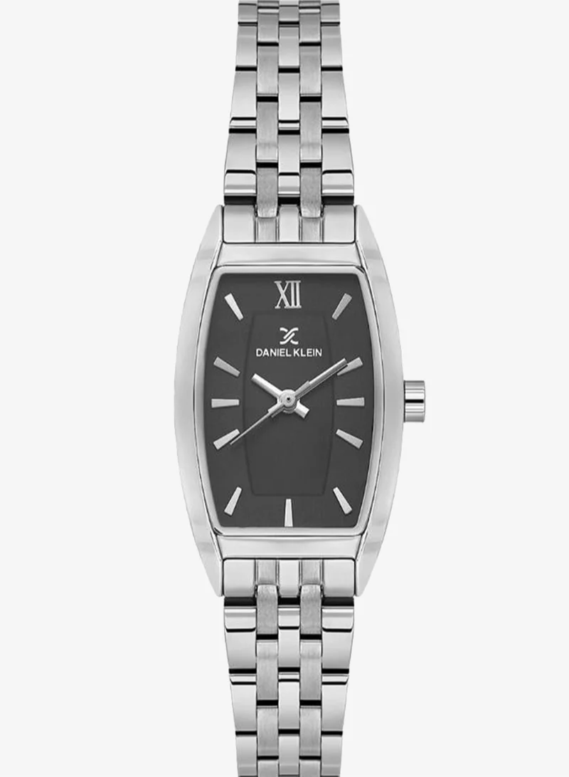 DANIEL KLEIN Women's Stainless Steel Silver Alloy Case Analog Black Barrel Sunray Dial Japanese Quartz Premium 30 Meters Water Resistant