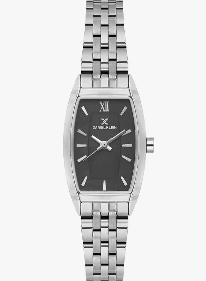 Daniel Klein Women's Stainless Steel Silver Alloy Case Analog Black Barrel Sunray Dial Japanese Quartz Premium 30 Meters Water Resistant