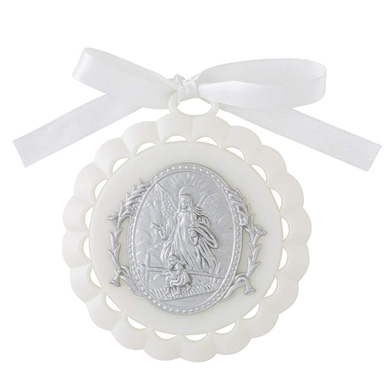 CB Moulded Crib Medal with Guardian Angel for Baby Nursery Room Decor 3 14 Inch White