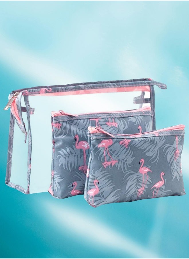NIKITA.VIVI 3-Piece Waterproof Cosmetic Bag Set Grey/Pink  - Image 1