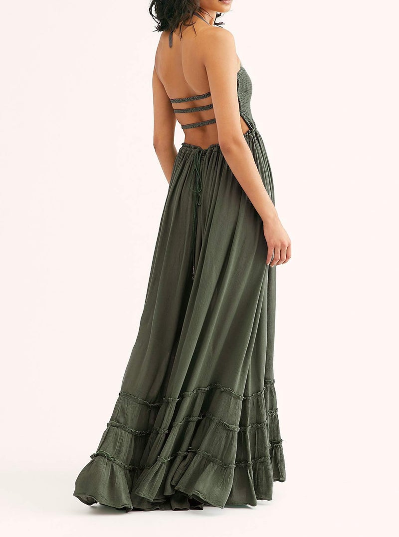 R.Vivimos Womens Summer Boho Sexy Backless Long Dresses (X-Large, Army Green) - Image 2