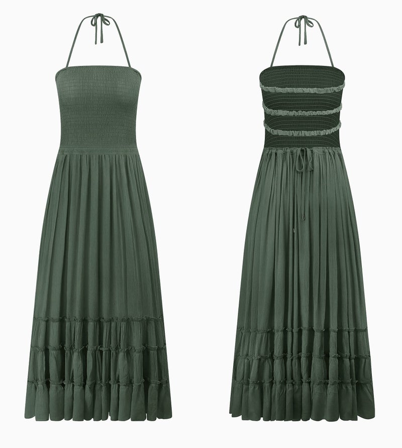 R.Vivimos Womens Summer Boho Sexy Backless Long Dresses (X-Large, Army Green) - Image 4