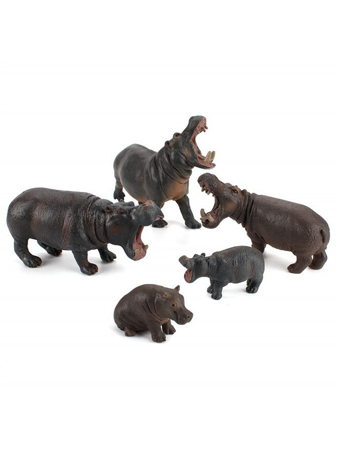 Simulation Wild Life Animal Figures Model Hippo Family Playset Desktop Decoration Education Cognitive Toy  (5 pcs)  - Image 1
