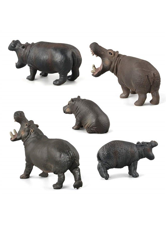 Simulation Wild Life Animal Figures Model Hippo Family Playset Desktop Decoration Education Cognitive Toy  (5 pcs)  - Image 2
