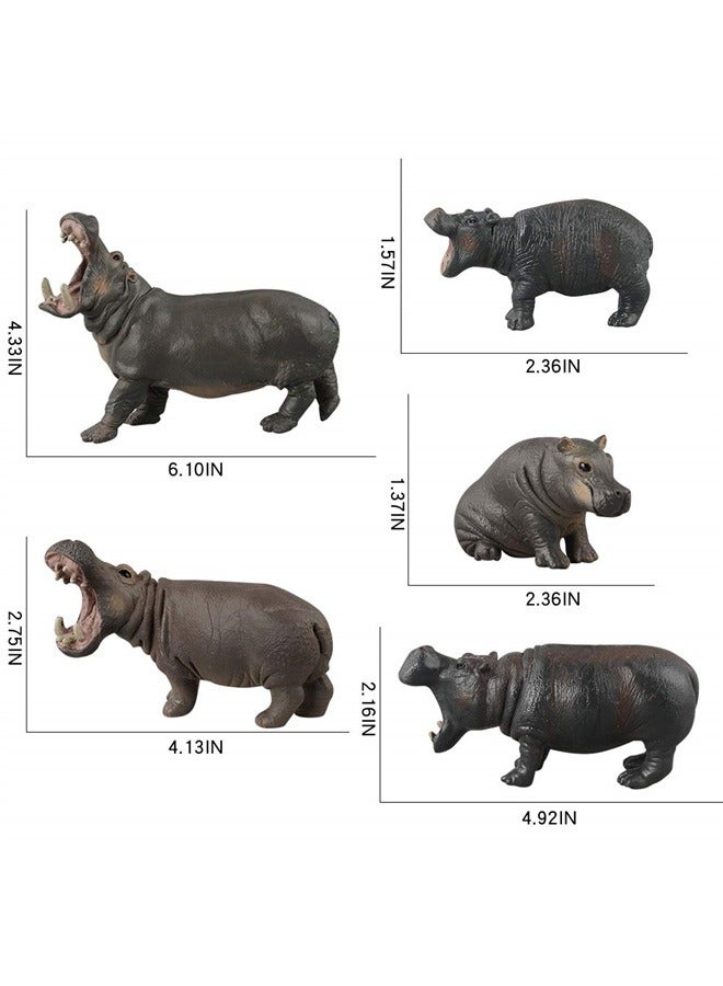Simulation Wild Life Animal Figures Model Hippo Family Playset Desktop Decoration Education Cognitive Toy  (5 pcs)  - Image 5
