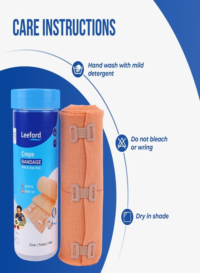 Leeford Crepe Bandage for Pain Relief | Elastic Compression Wrap with 2 Grip Clips for Heavy Duty Support for Knee, Elbow, Thigh & Sport Injuries | Breathable, Washable & Reusable First Aid (6CMX4M) - Image 4