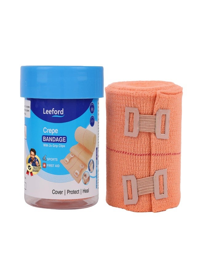 Leeford Crepe Bandage for Pain Relief | Elastic Compression Wrap with 2 Grip Clips for Heavy Duty Support for Knee, Elbow, Thigh & Sport Injuries | Breathable, Washable & Reusable First Aid (6CMX4M) - Image 1