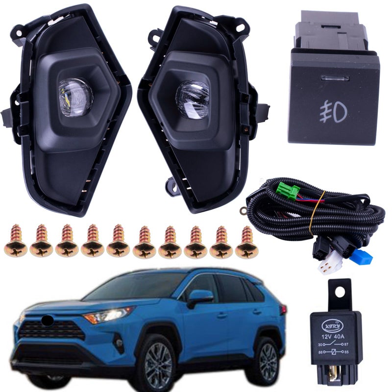 غطاء مصابيح الضباب مع مفاتيح ودعامات وأسلاك متوافقة مع تويوتا RAV4 2019-2024 بديل TO1038223 TO1039223 TO1038225 TO1039225 TO2593142 TO2592142 LED أسود