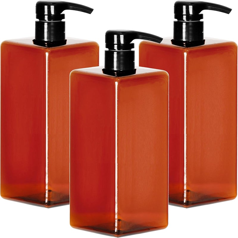 Youngever 3 Pack Pump Bottles for Shampoo 32 Ounce (1 Liter), Empty Shampoo Pump Bottles with Lockdown, Leak Proof Pumps (Amber)