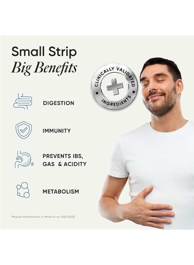 WELLBEING NUTRITION Melts Healthy Gut | 10B CFU Probiotics, Digestive Enzymes, FOS | For Indigestion, Gas, Acidity and Bloating, Gut Health, 30 Oral Strips - Image 2