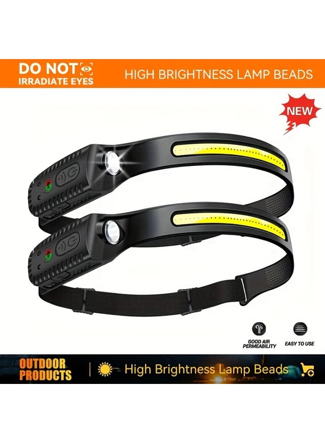 حزمة من 3 مصابيح أمامية قابلة للشحن من نوع COB بقوة 350 لومن مع مستشعر حركة، hands-free للاستخدام الخارجي - Image 2
